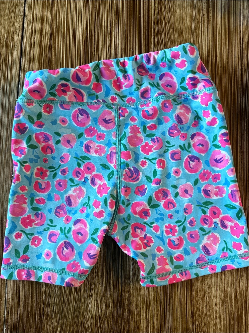 Girls' Pink Floral Active Crop Top & Aqua Bike Shorts Set - Picture 6 of 7